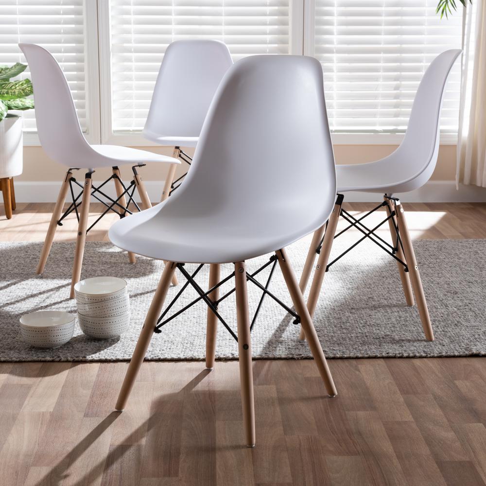 White Acrylic Brown Wood Finished Dining Chair (Set of 4). Picture 8