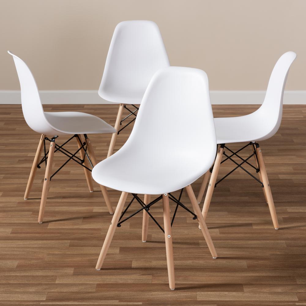 White Acrylic Brown Wood Finished Dining Chair (Set of 4). Picture 9