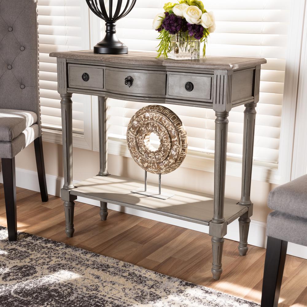 Baxton Studio Noelle French Provincial Gray Finished 1-Drawer Wood Console Table. Picture 18