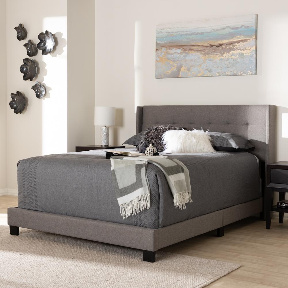 Lisette Modern and Contemporary Grey Fabric Upholstered Queen Size Bed. Picture 7