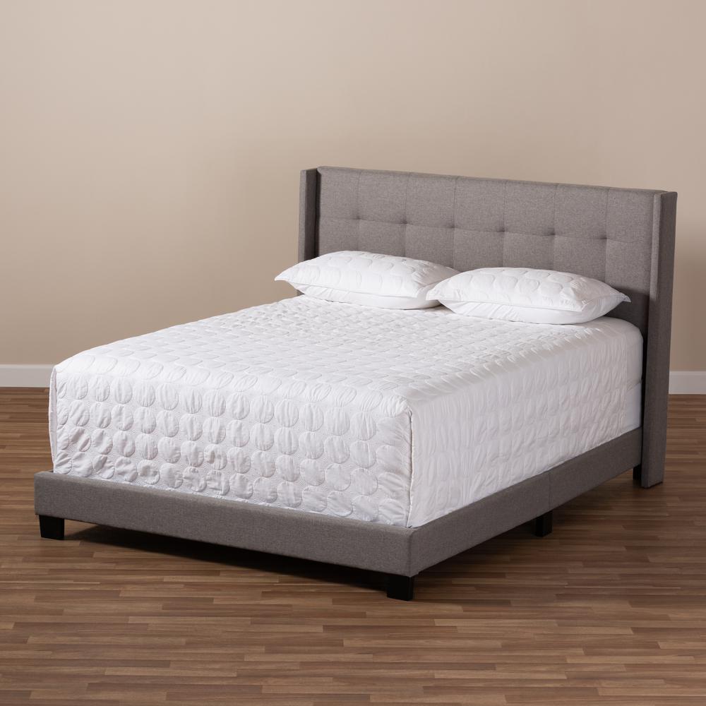 Lisette Modern and Contemporary Grey Fabric Upholstered Queen Size Bed. Picture 14