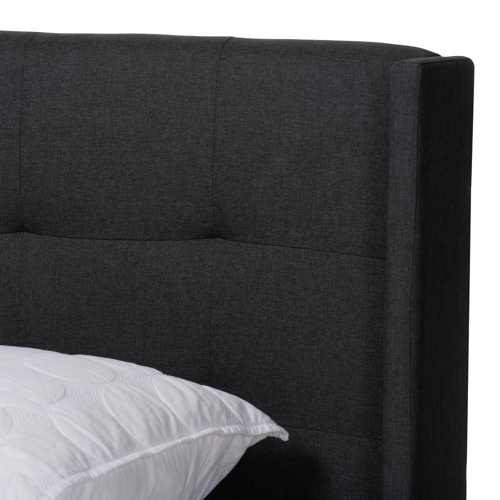 Lisette Modern and Contemporary Charcoal Grey Fabric Upholstered Queen Size Bed. Picture 11