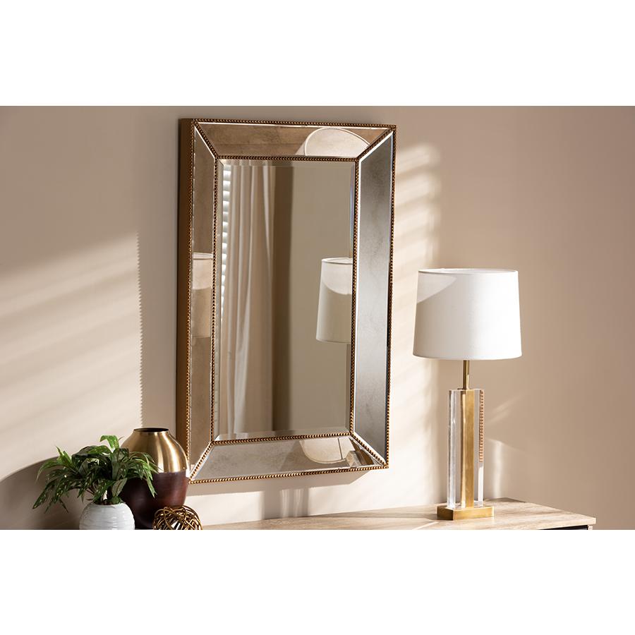 Neva Modern and Contemporary Antique Gold Finished Rectangular Accent Wall Mirror. Picture 2