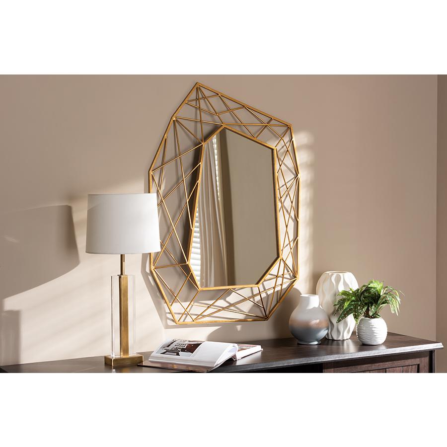 Oriana Modern and Contemporary Antique Gold Finished Geometric Accent Wall Mirror. Picture 2