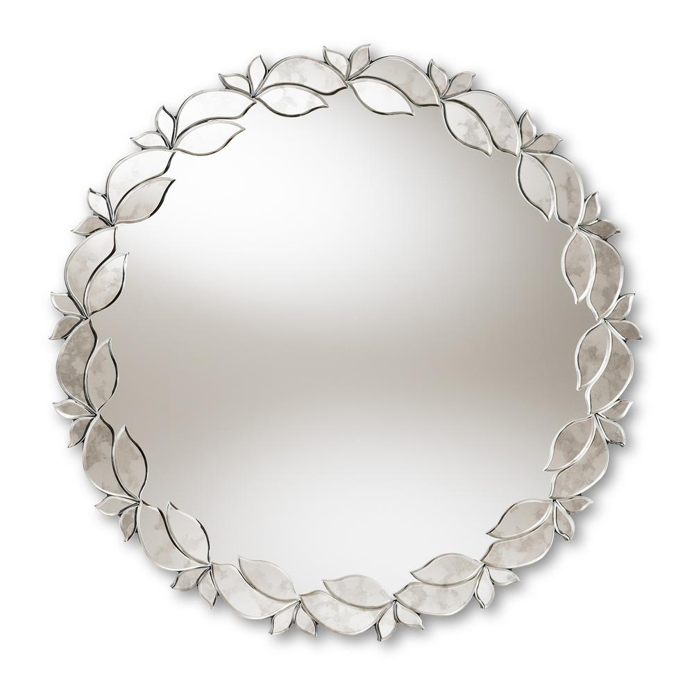 Silver Finished Round Petal Leaf Accent Wall Mirror. Picture 7