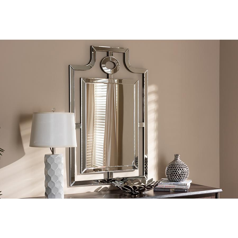 Iria Modern and Contemporary Silver Finished Pagoda Wall Accent Mirror. Picture 2