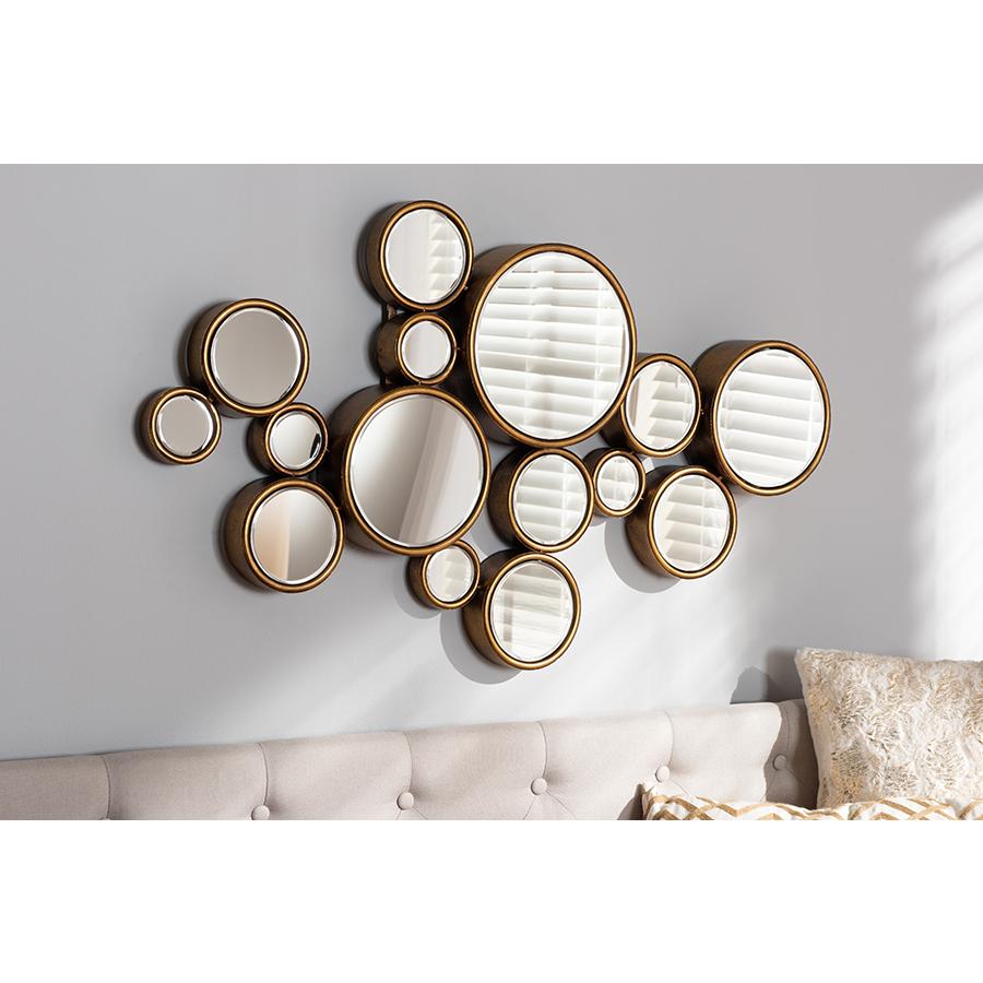 Cassiopeia Modern and Contemporary Antique Gold Finished Bubble Accent Wall Mirror. Picture 2