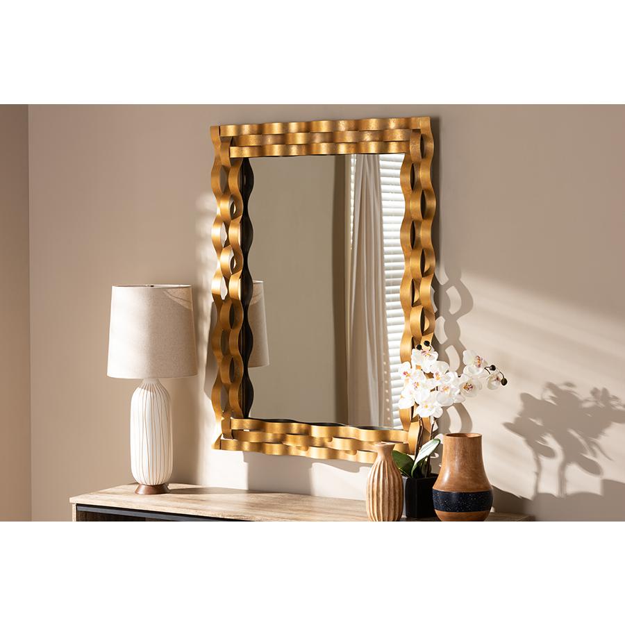 Arpina Modern and Contemporary Antique Gold Finished Rectangular Accent Wall Mirror. Picture 2