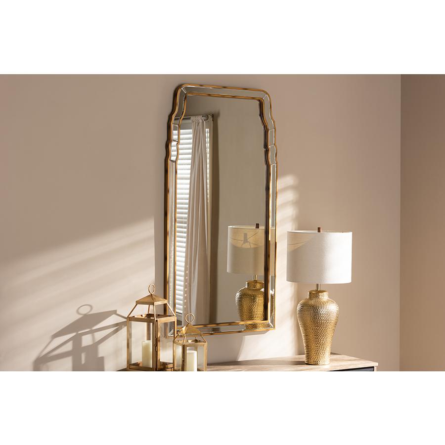 Alice Modern and Contemporary Queen Anne Style Antique Gold Finished Accent Wall Mirror. Picture 2