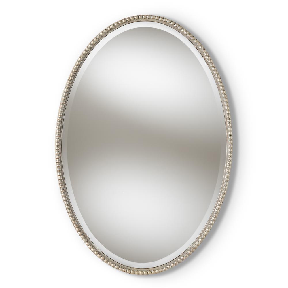 Graca Modern and Contemporary Antique Silver Finished Oval Accent Wall Mirror. Picture 7