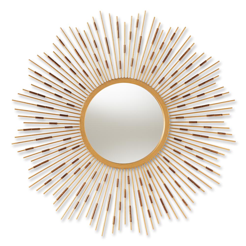 Apollonia Modern and Contemporary Gold Finished Sunburst Accent Wall Mirror. Picture 7
