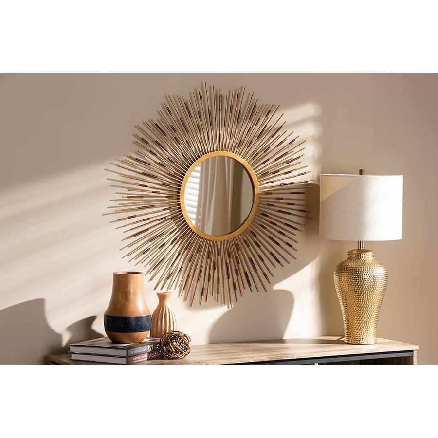 Apollonia Modern and Contemporary Gold Finished Sunburst Accent Wall Mirror. Picture 2