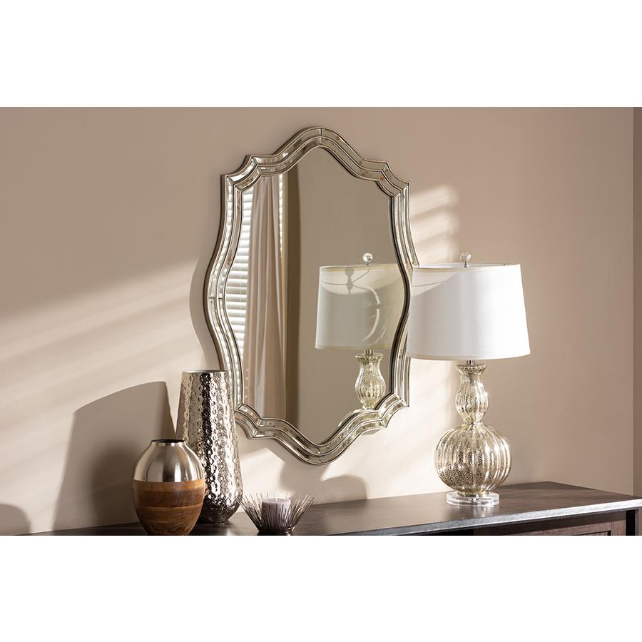 Baxton Studio Isidora Art Deco Antique Silver Finished Accent Wall Mirror. Picture 2