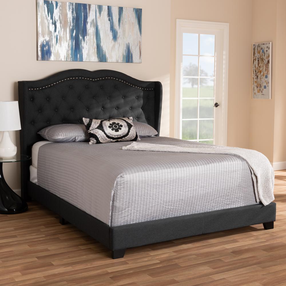 Aden Modern and Contemporary Charcoal Grey Fabric Upholstered Queen Size Bed. Picture 6