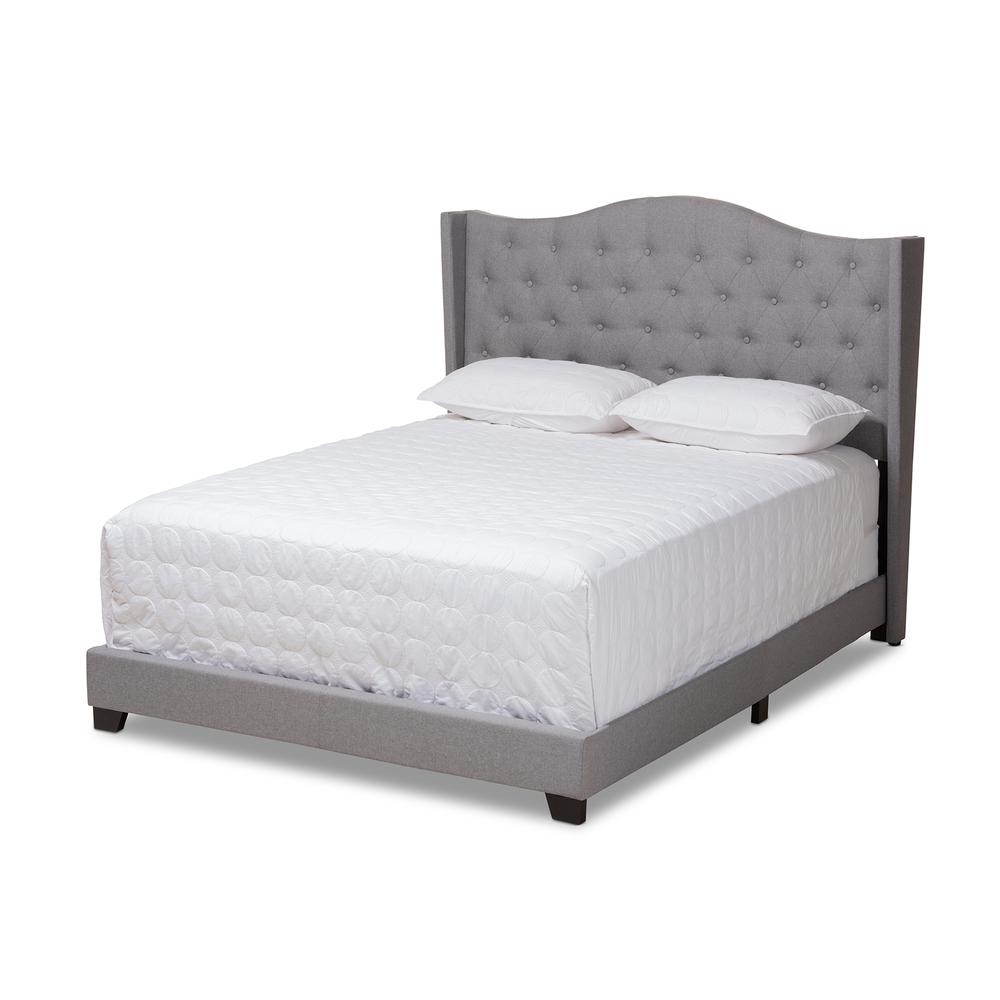 Alesha Modern and Contemporary Grey Fabric Upholstered Queen Size Bed. Picture 1