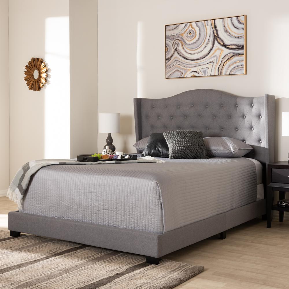 Alesha Modern and Contemporary Grey Fabric Upholstered Queen Size Bed. Picture 6