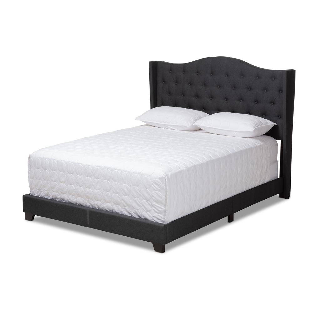 Alesha Modern and Contemporary Charcoal Grey Fabric Upholstered Queen Size Bed. Picture 1