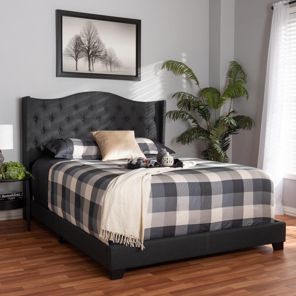 Alesha Modern and Contemporary Charcoal Grey Fabric Upholstered Full Size Bed. Picture 16