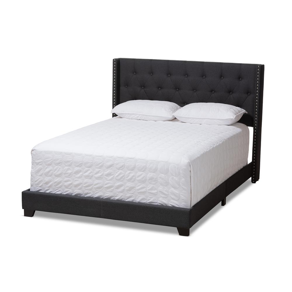 Brady Modern and Contemporary Charcoal Grey Fabric Upholstered Queen Size Bed. Picture 1
