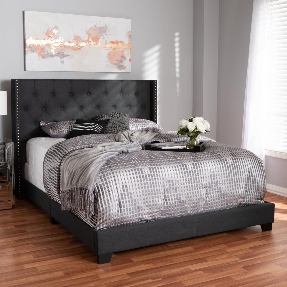 Brady Modern and Contemporary Charcoal Grey Fabric Upholstered Queen Size Bed. Picture 6