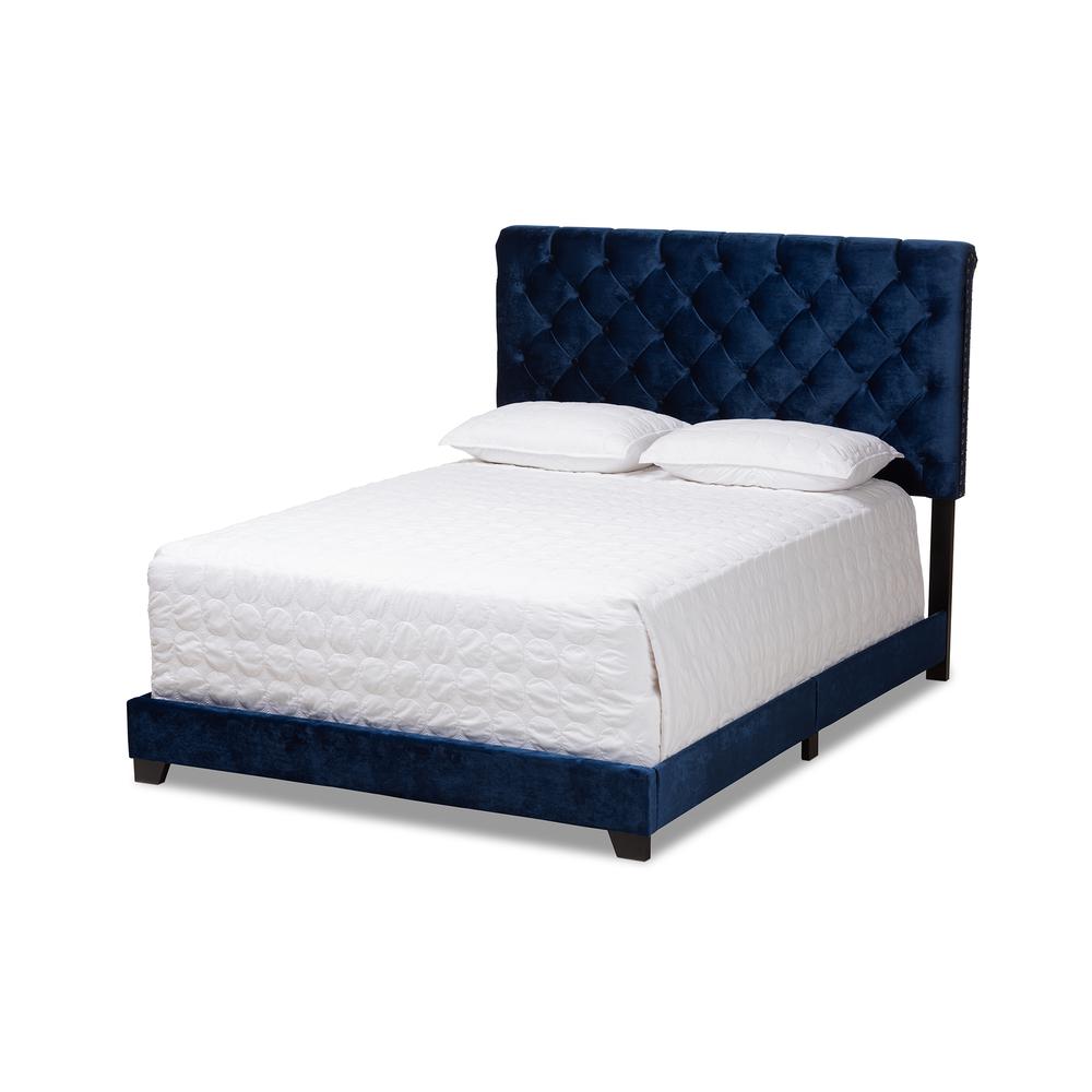 Baxton Studio Candace Luxe and Glamour Navy Velvet Upholstered Full Size Bed. Picture 11