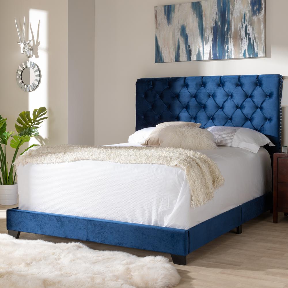 Baxton Studio Candace Luxe and Glamour Navy Velvet Upholstered Full Size Bed. Picture 16
