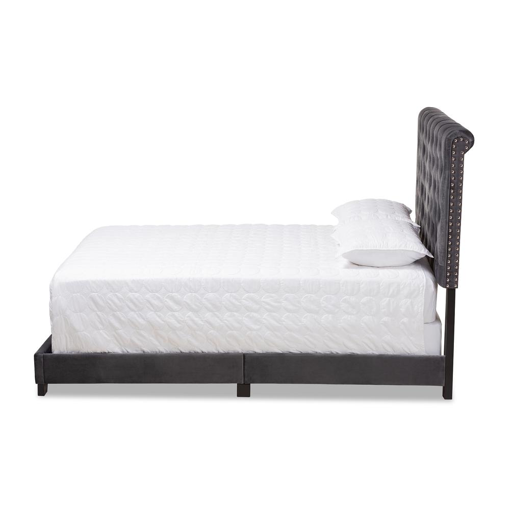Candace Luxe and Glamour Dark Grey Velvet Upholstered Full Size Bed. Picture 12