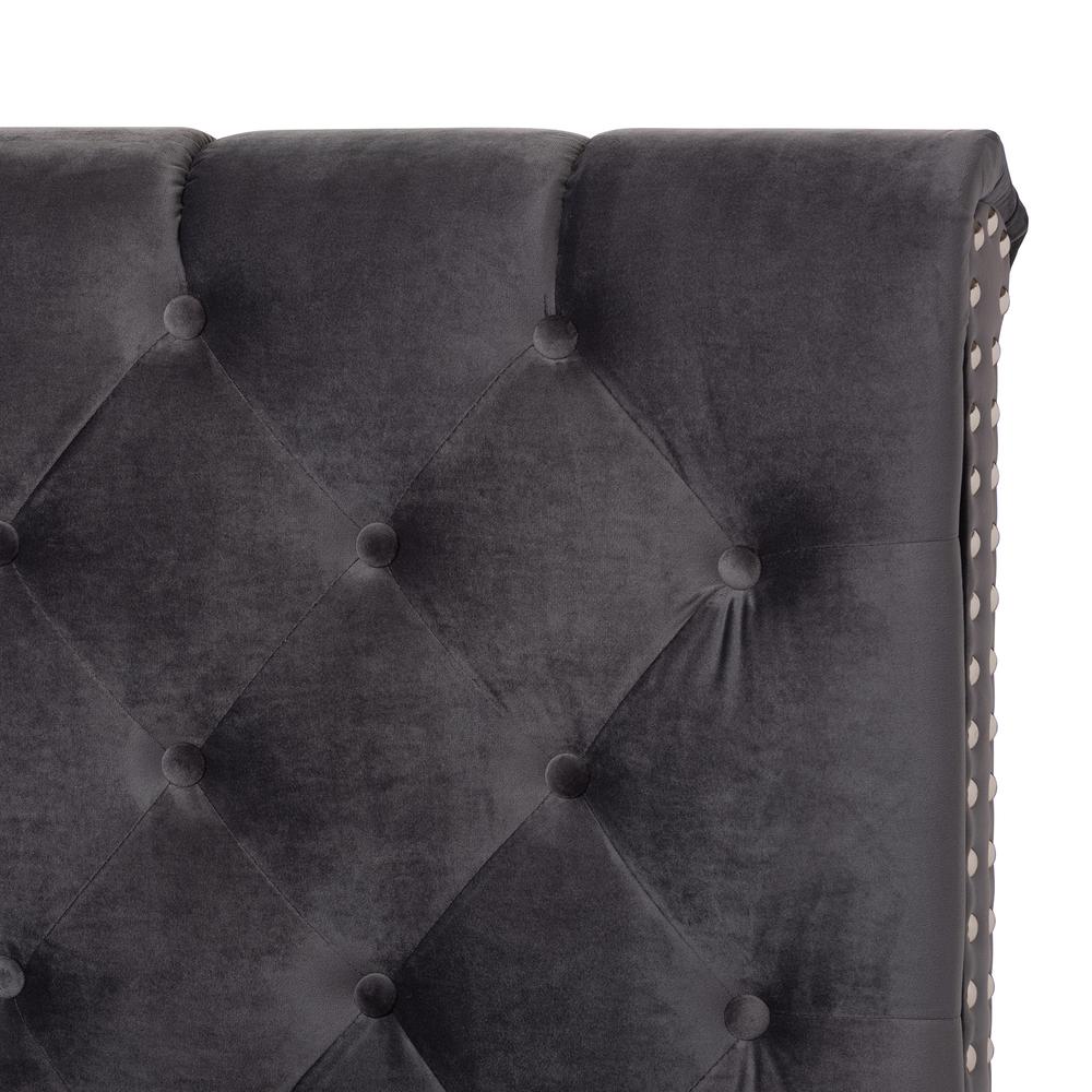 Candace Luxe and Glamour Dark Grey Velvet Upholstered Full Size Bed. Picture 14
