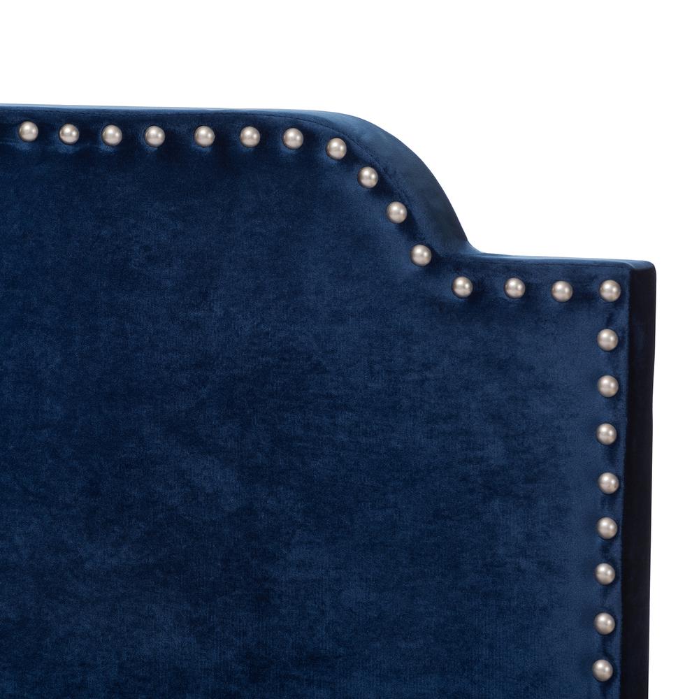 Darcy Luxe and Glamour Navy Velvet Upholstered Queen Size Bed. Picture 4