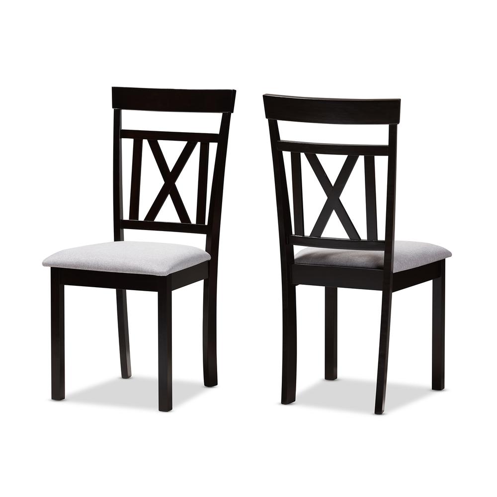 Grey Fabric Upholstered and Espresso Brown Finished Dining Chair Set of 2. Picture 8