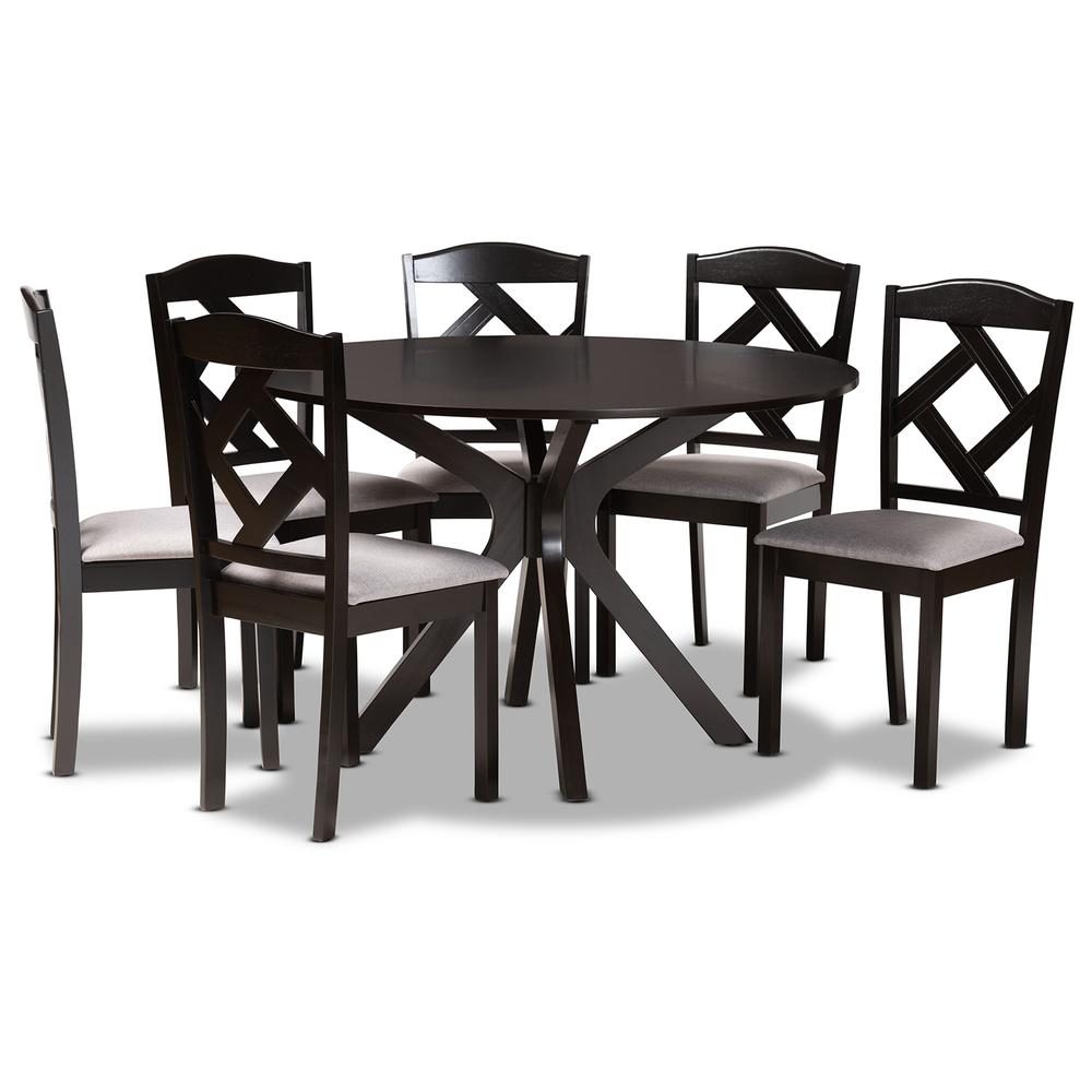Dark Brown Finished Wood 7-Piece Dining Set. Picture 11