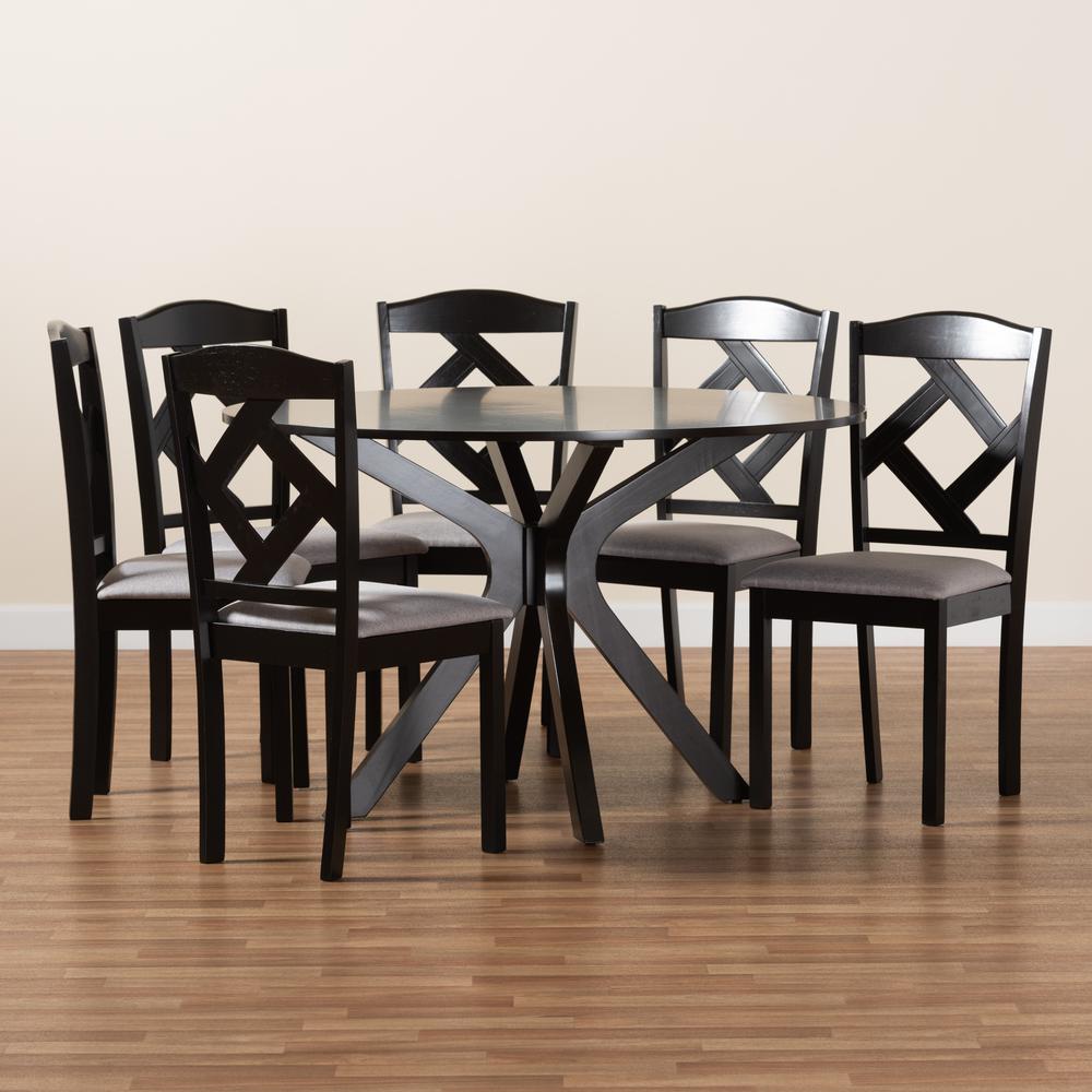 Dark Brown Finished Wood 7-Piece Dining Set. Picture 19