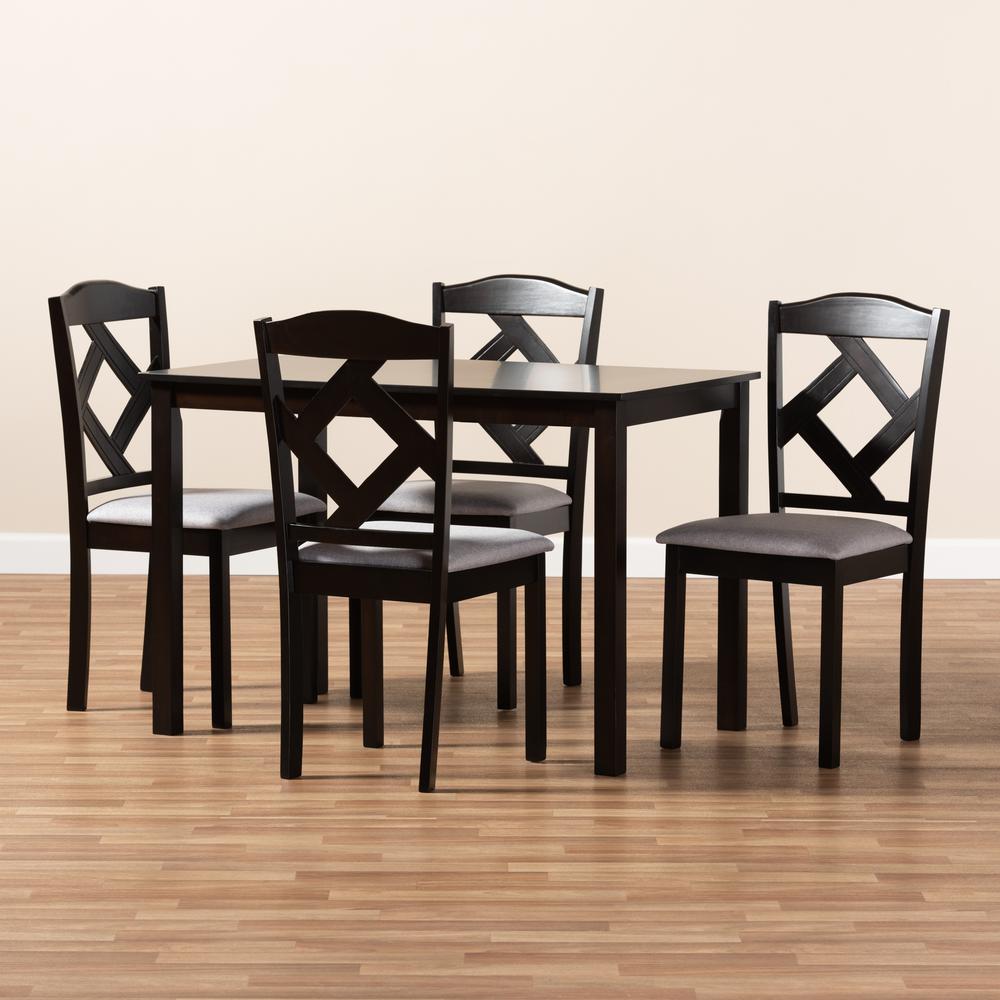 Espresso Brown Finished and Grey Fabric Upholstered 5-Piece Dining Set. Picture 7