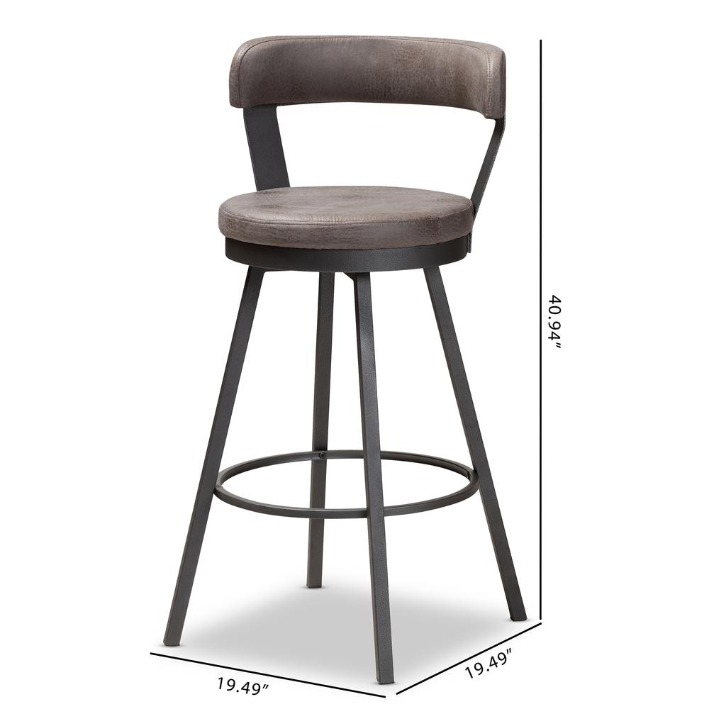Arcene Rustic and Industrial Antique Grey Fabric 2-Piece Swivel Bar Stool Set. Picture 14