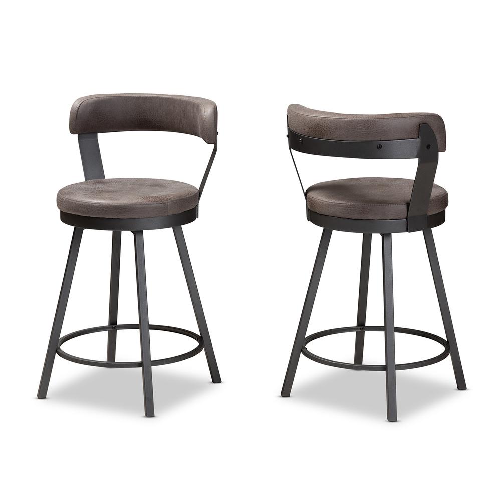Arcene Rustic and Industrial Grey Fabric Upholstered 2-Piece Counter Stool Set. Picture 8