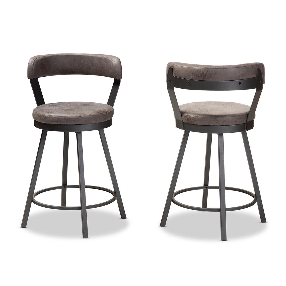 Arcene Rustic and Industrial Grey Fabric Upholstered 2-Piece Counter Stool Set. Picture 9