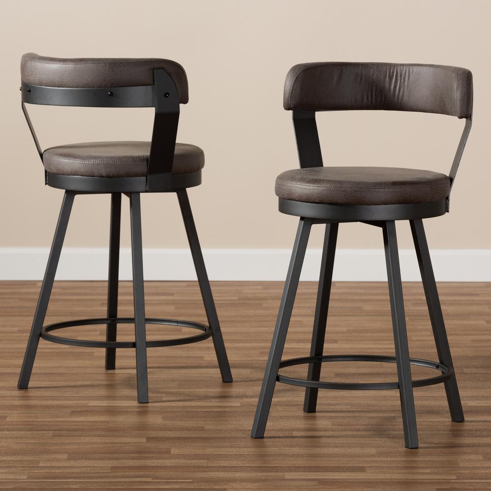 Arcene Rustic and Industrial Grey Fabric Upholstered 2-Piece Counter Stool Set. Picture 13