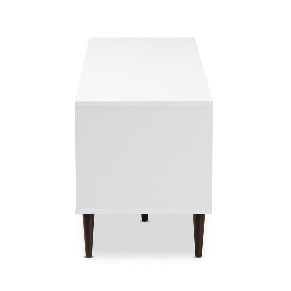Baxton Studio Bastien Mid-Century Modern White and Light Oak 6-Shelf TV Stand. Picture 13