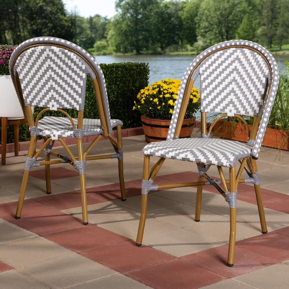 Celie Classic French Indoor and Outdoor Grey and White Bamboo Style Stackable Bistro Dining Chair Set of 2. Picture 6