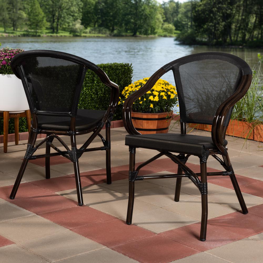 Artus Classic French Indoor and Outdoor Black Bamboo Style Stackable Bistro Dining Chair Set of 2. Picture 7