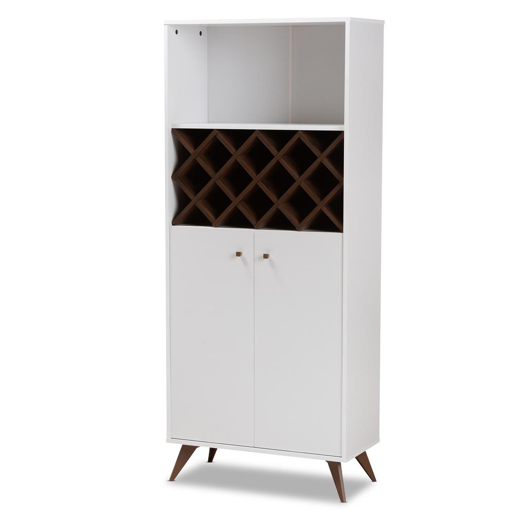 Serafino Mid-Century Modern White and Walnut Finished Wood Wine Cabinet. Picture 9