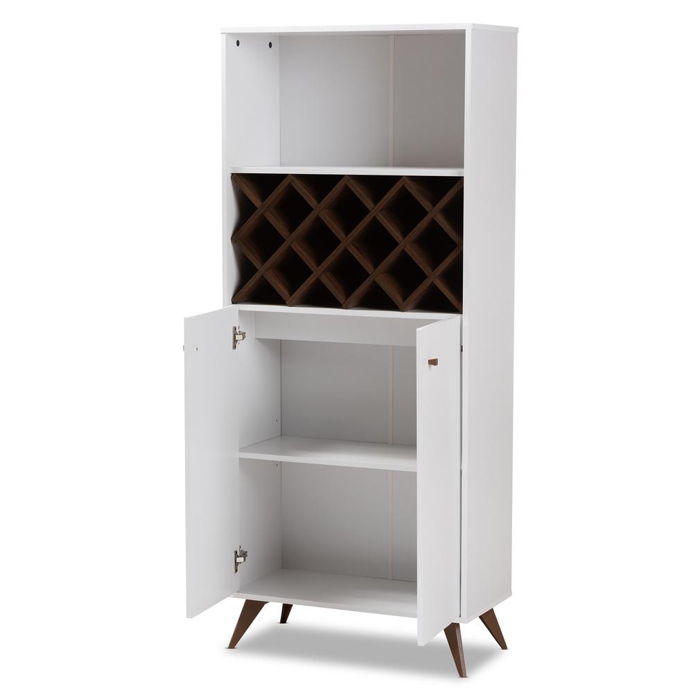 Serafino Mid-Century Modern White and Walnut Finished Wood Wine Cabinet. Picture 10