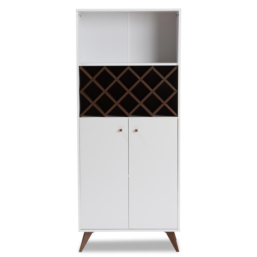 Serafino Mid-Century Modern White and Walnut Finished Wood Wine Cabinet. Picture 11