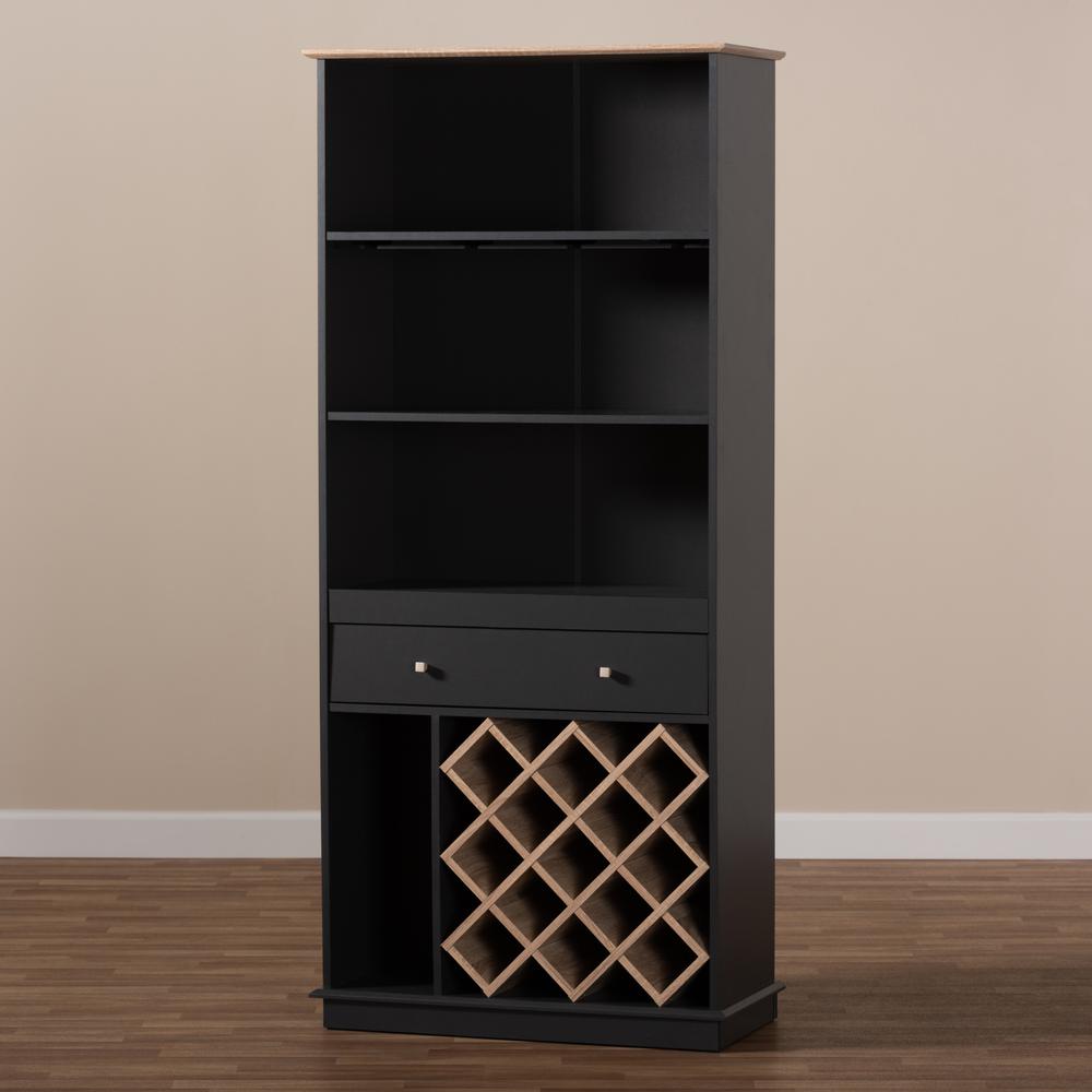 Mattia Modern and Contemporary Dark Grey and Oak Finished Wood Wine Cabinet. Picture 16