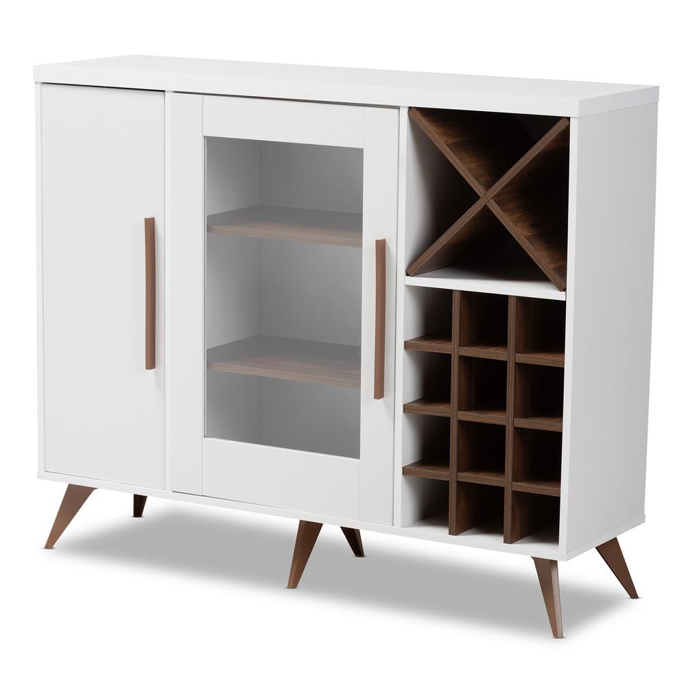 Baxton Studio Pietro Mid-Century Modern White and Brown Finished Wine Cabinet. Picture 9