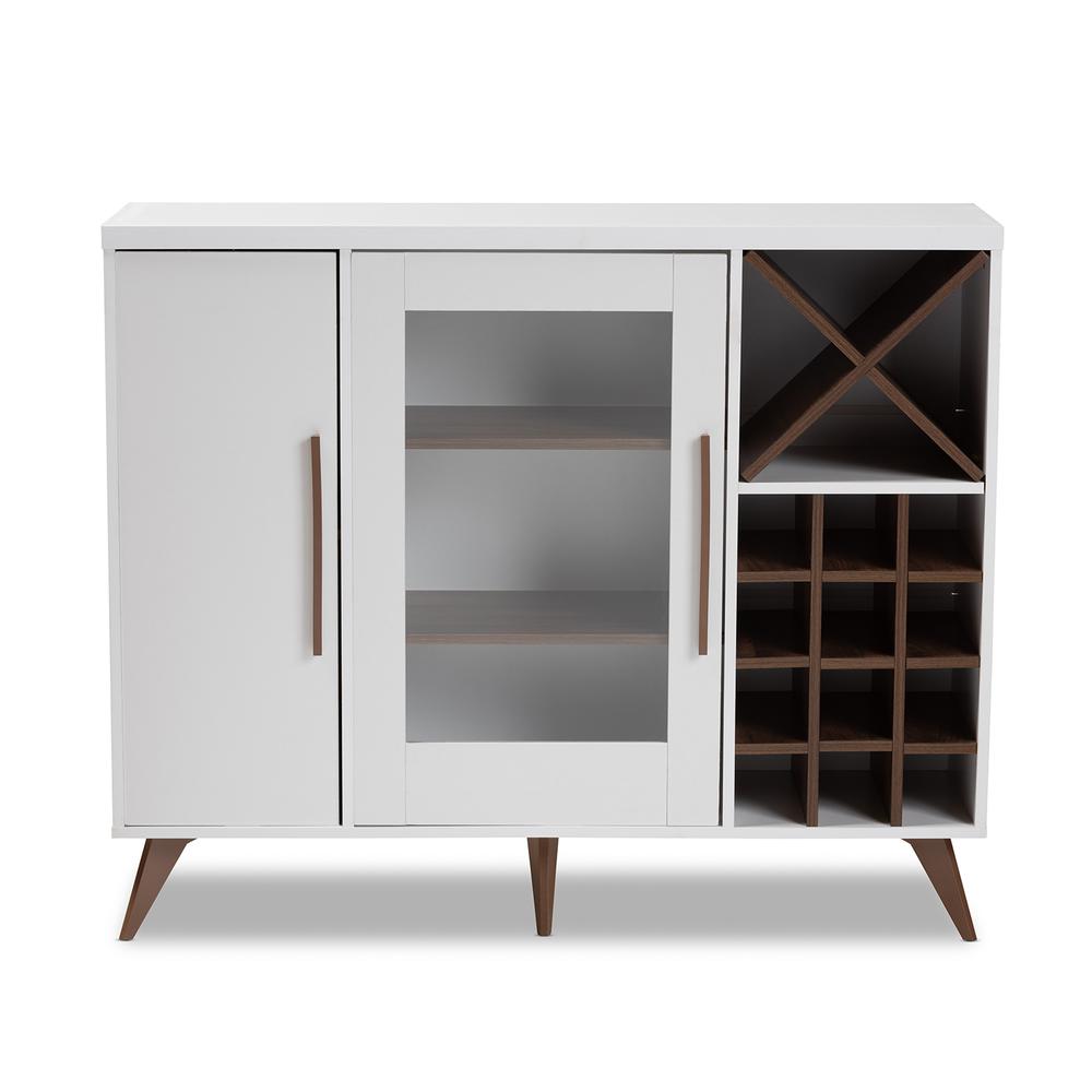 Baxton Studio Pietro Mid-Century Modern White and Brown Finished Wine Cabinet. Picture 11