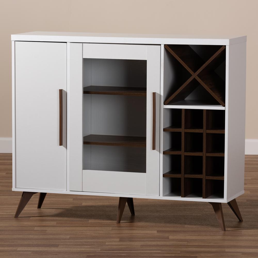 Baxton Studio Pietro Mid-Century Modern White and Brown Finished Wine Cabinet. Picture 16
