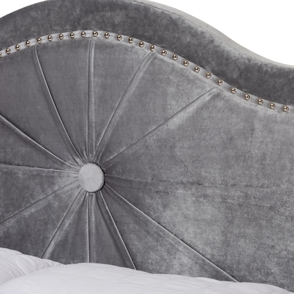 Embla Modern and Contemporary Grey Velvet Fabric Upholstered Full Size Bed. Picture 13