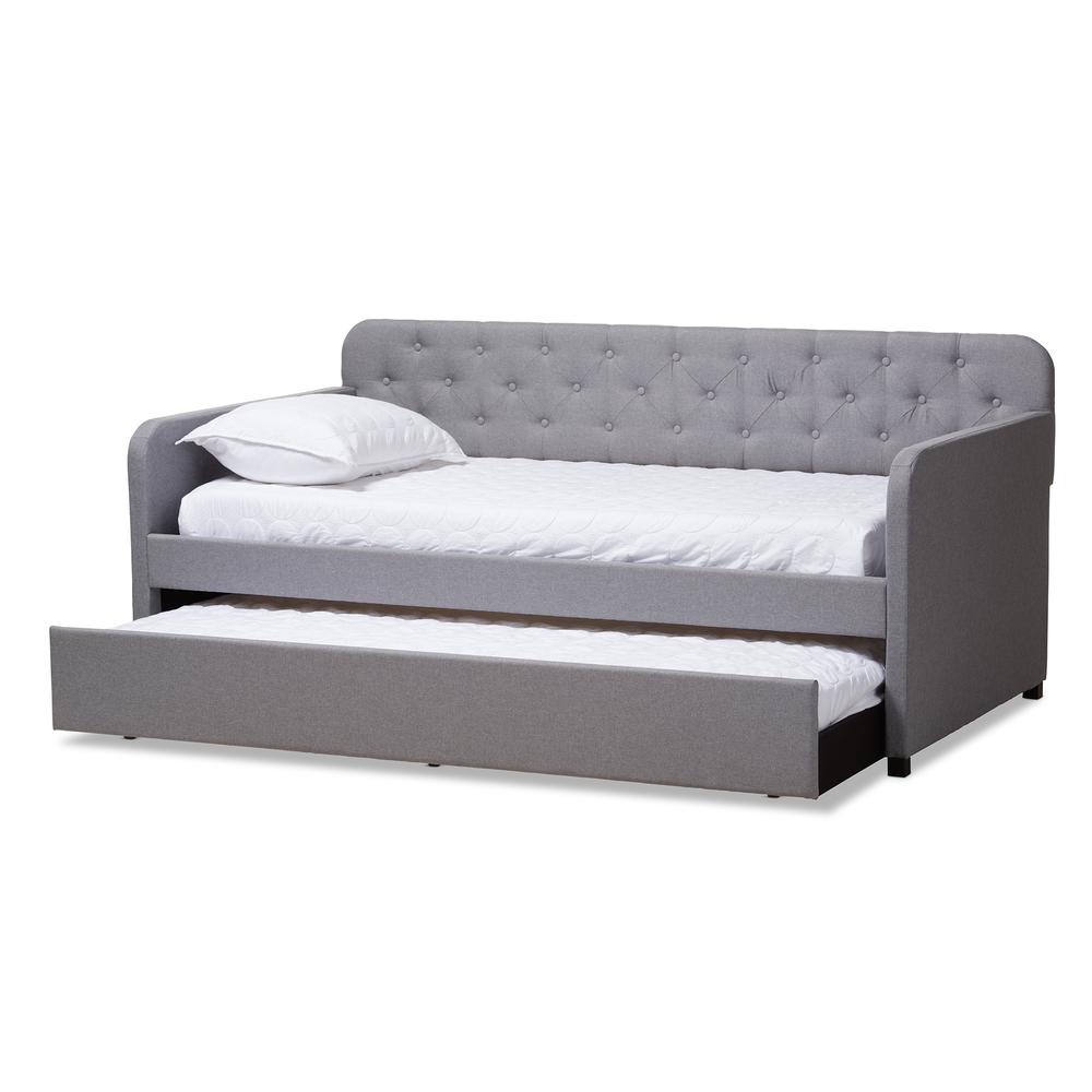 Upholstered Button-Tufted Twin Size Sofa Daybed with Roll-Out Trundle Guest Bed. Picture 8