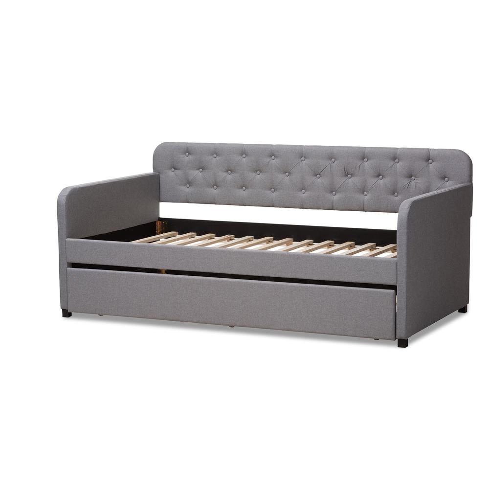 Upholstered Button-Tufted Twin Size Sofa Daybed with Roll-Out Trundle Guest Bed. Picture 10